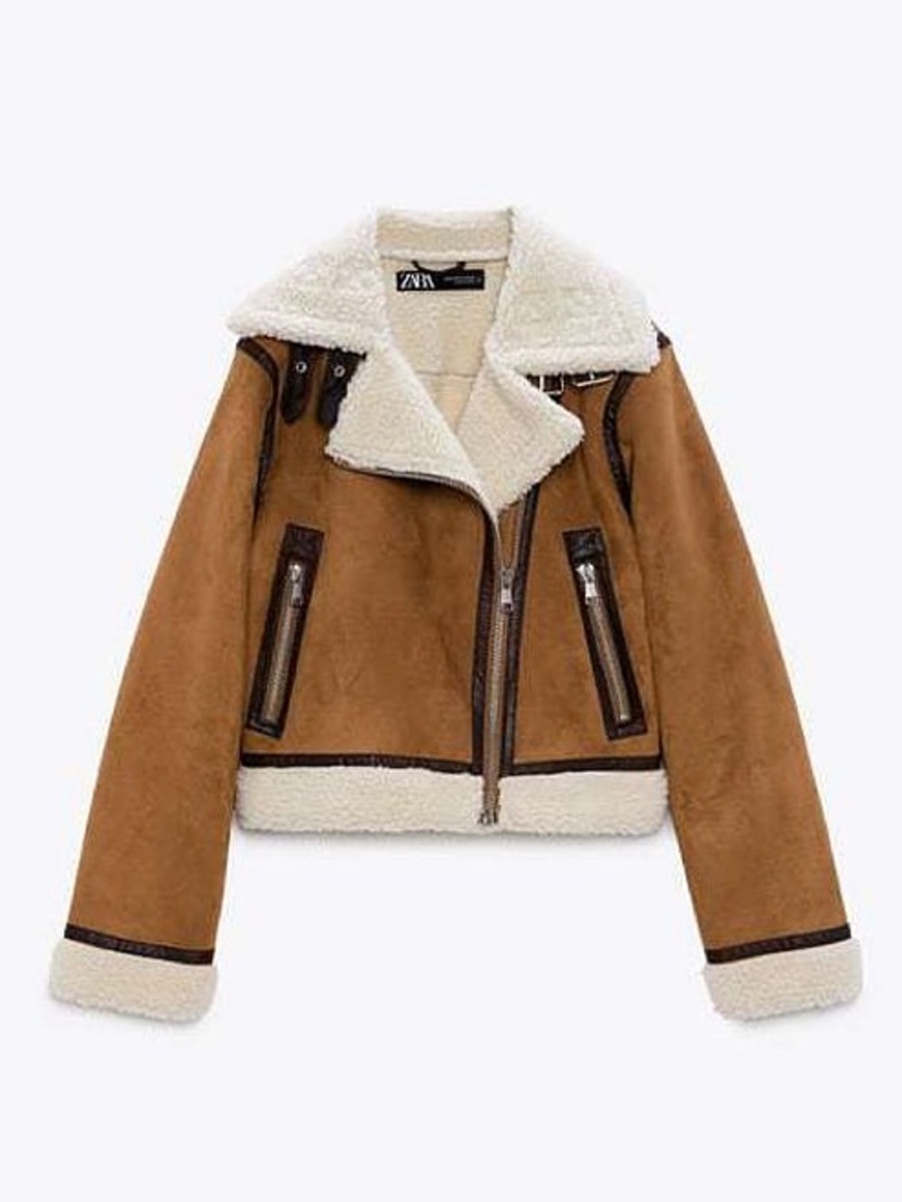 ZARA Suede & Faux Shearling Cropped Aviator Jacket Size Small